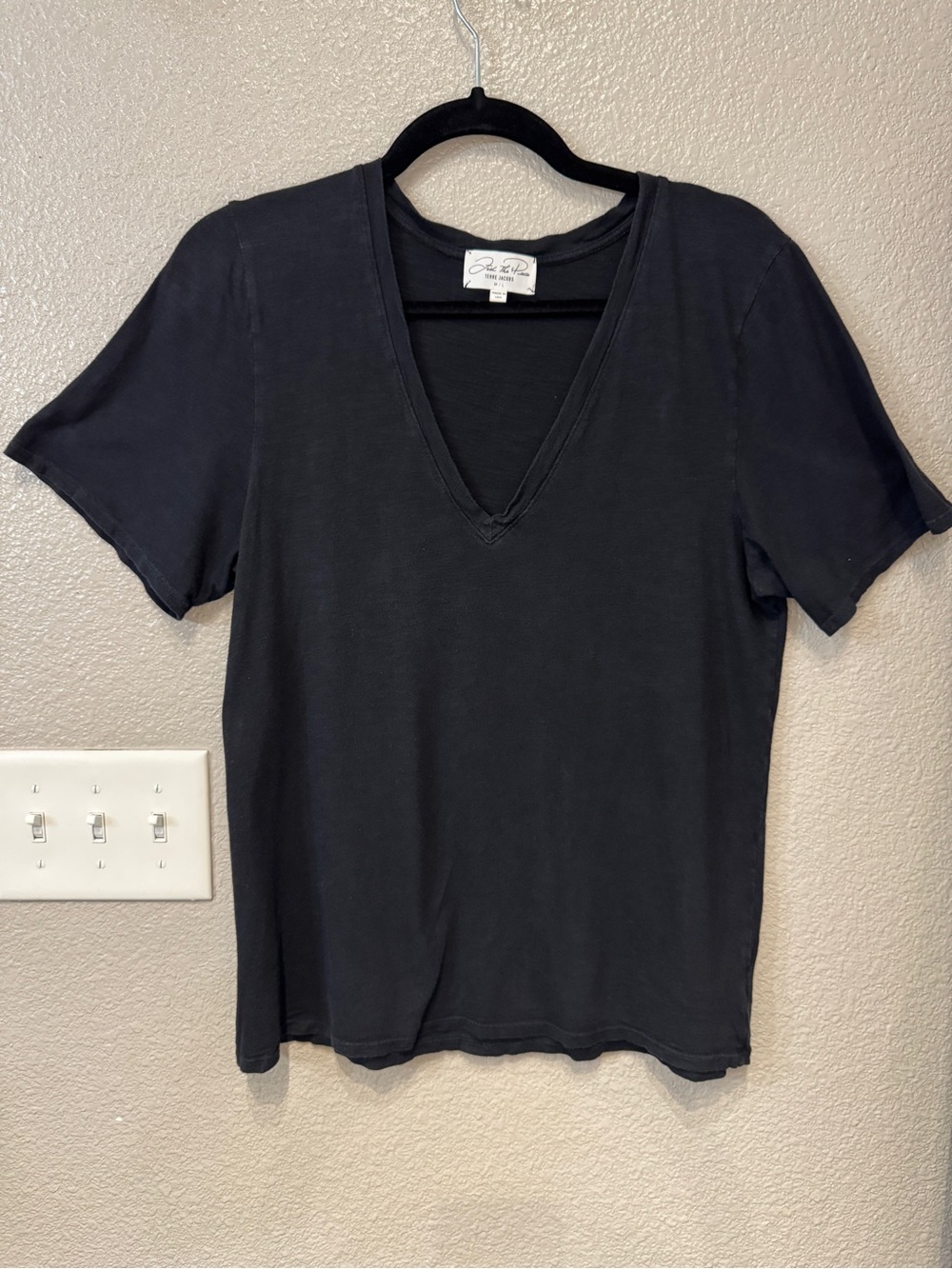 Feel The Piece Black Modal Cotton V-Neck Tee Shirt Size M/L